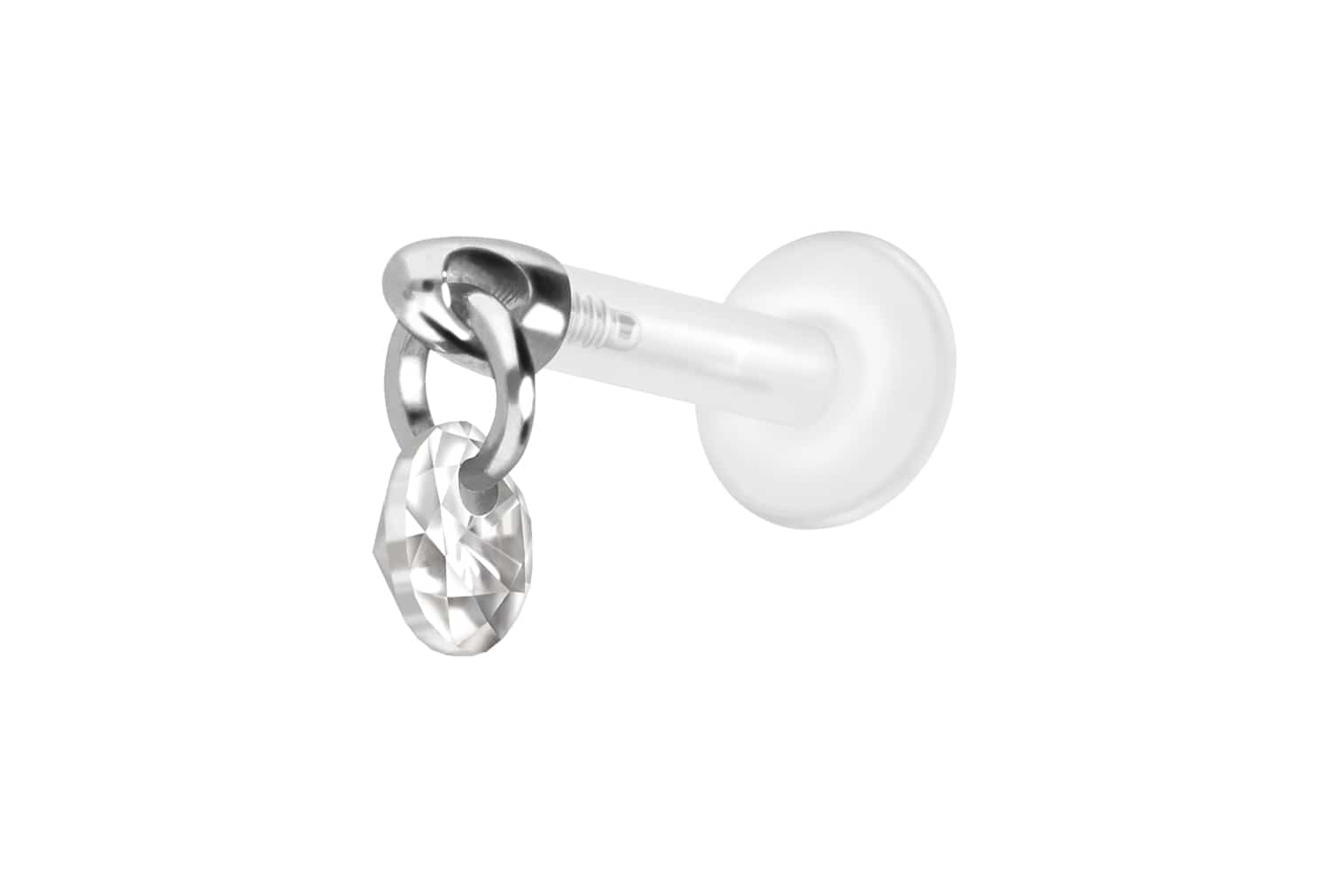 PTFE Labret Piercing mit Innengewinde + Titan-Aufsatz RUNDER KRISTALL